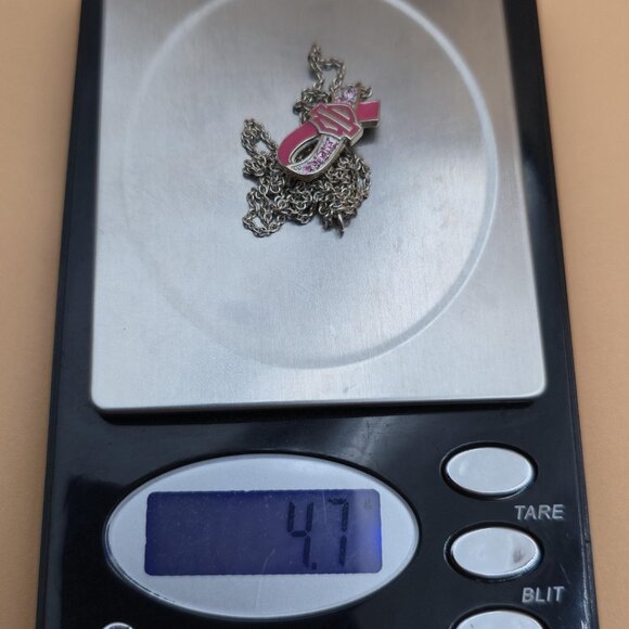 18 Inch Sterling Silver Breast Cancer Pink Ribbon Rustic Necklace A4747 - Picture 8 of 8